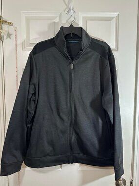 Perry Ellis Mens Charcoal Black Colorblock Full Zip Fleece Jacket Size XL